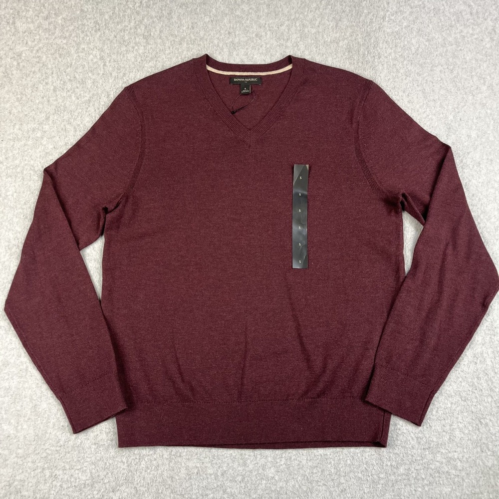 Banana Republic Sweater Mens Small Burgundy Pullover Cotton Blend Soft Knit